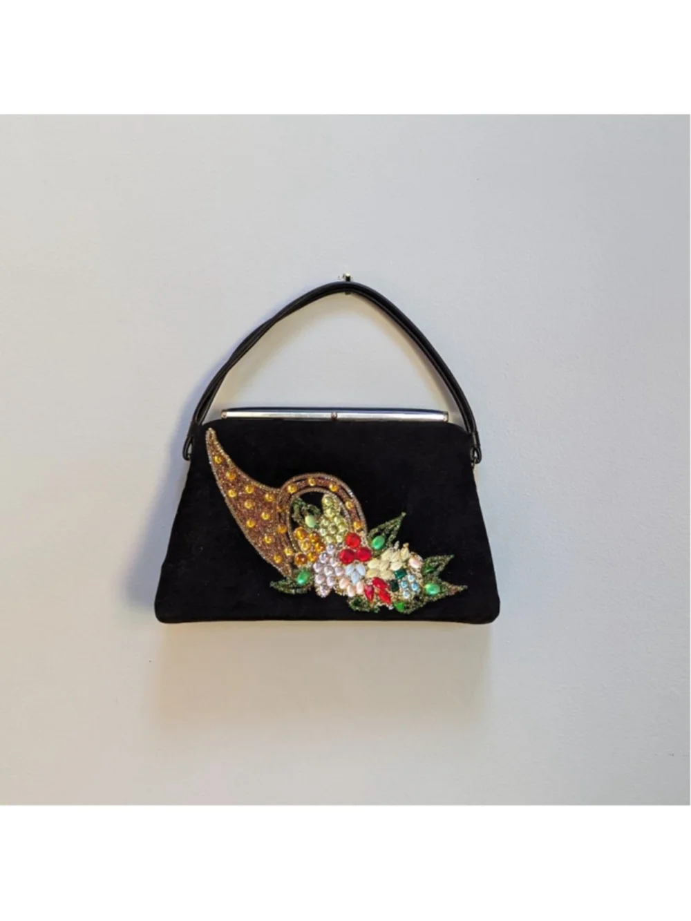 Caron of Houston Vintage Black Bejeweled Cornucopia Clutch